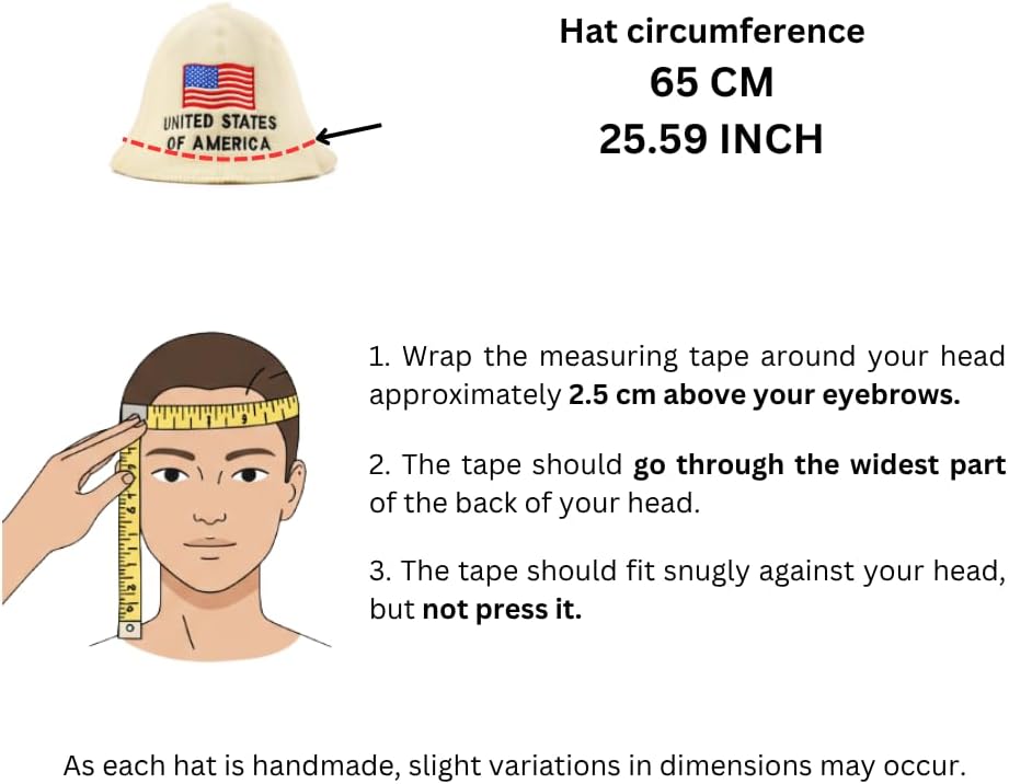 Natural Sauna Hat 'USA' White - 100% Organic Wool Felt Sauna Hat for Men and Women for Russian Banya - Protects Head from Heat - eBook Guide Included – Embroidered