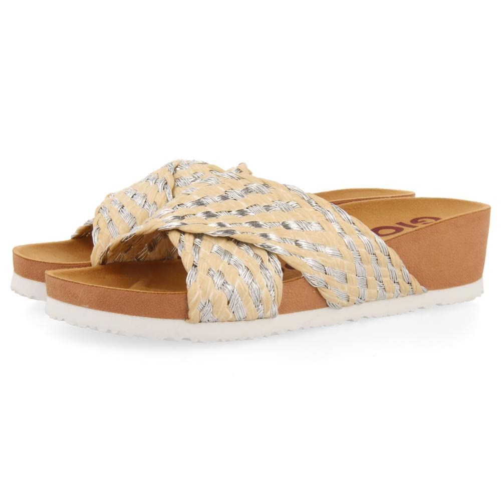 GIOSEPPO Bandrele Women's Silver Raffia Strap Bio Style Flip Flops, natural, 6 UK