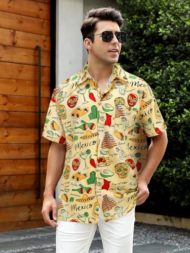 Mexican Shirts for Mens Short Sleeve Button Down Shirts Funny Casual Fiesta Outfit Party Clothes Tropical Beach3