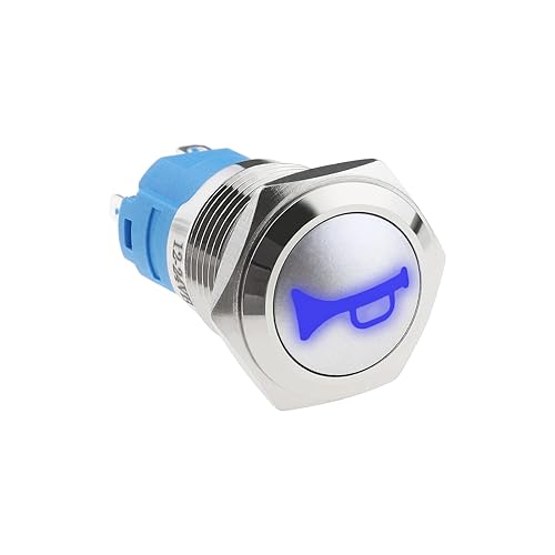 Interruptor de botón de bocina de automóvil de 12 V y 0.630 in, interruptor de botón momentáneo de luz LED azul, interruptor de reinicio para