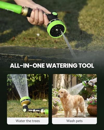 RAINPOINT Garden Hose Nozzle Heavy Duty - 100% Metal Thumb Control Spray Nozzles for Garden Hose High Pressure, 10 Patterns Water Hose Nozzle for Car Wash, Watering Lawn and Pets, Green - Thumbnail 6