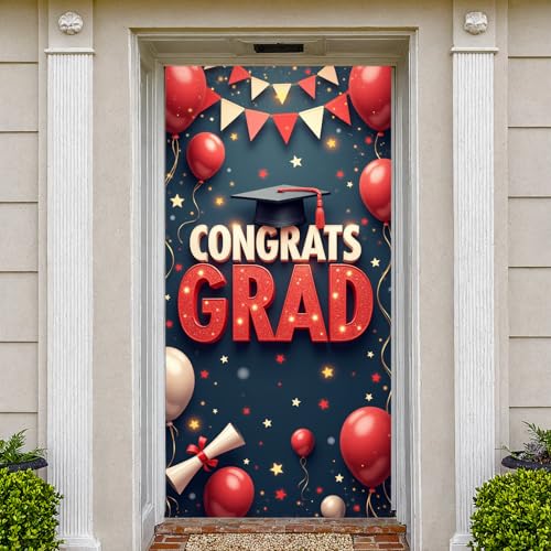 Graduation Door Banner Decorations Congrats Grad Door Cover Graduation Banner Backdrop Class of 2026 Party Decorations Supplies for Preschool High School College Grad 70.8 x 35.4 inches - Red - image 7