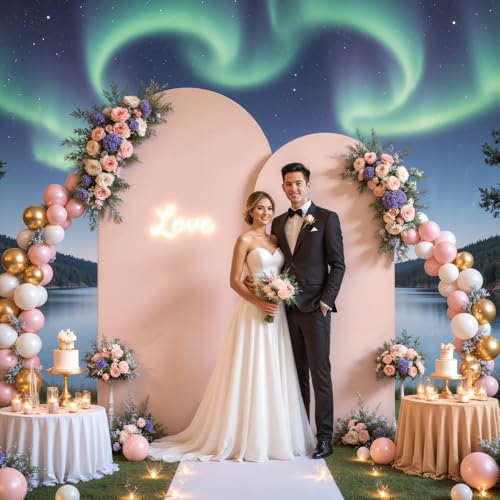 Image of 7.2FT 6FT Arch Backdrop Cover for Wedding, Set of 2 Stretchy Spandex Fitted Arch Stand Cover for Baby Shower, Birthday Party Decor, Chiara Backdrop Cover with Double-Sided Design(Dusty Pink)