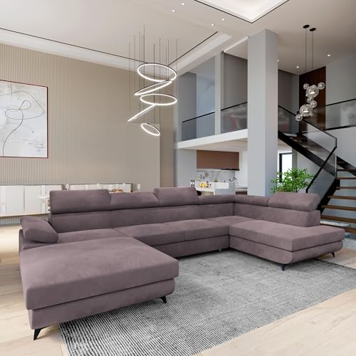 Masseno Ecksofa RUBANO M R-S mit Schlaffunktion U-Form, Sofa mit Bettkasten, Wohnzimmersofa, Couch, Soffa, Bettsofa, Couchgarnitur- Wrzosowy, Monolith 62 – Bild 5