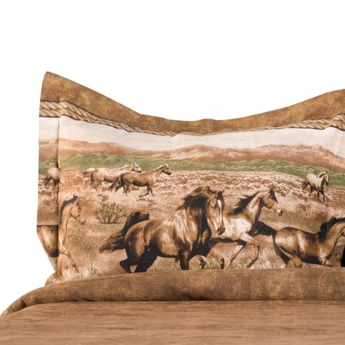 Karin Maki Wild Horses Comforter Set, Animal Themed Running Horses Pattern 3 Pcs Polycotton Bedding Set With Matching Bedskirt, Shams – Twin, Brown #TOP3