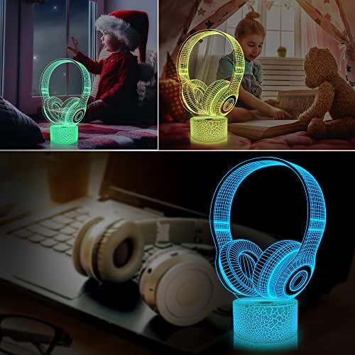 3D Headphone Night Light, Lightzz Headset Illusion lamp with Remote + Touch 16 Color Flashing Changing + Timer Desk Lamps for Kids Gamer Birthday Gifts Room Decor