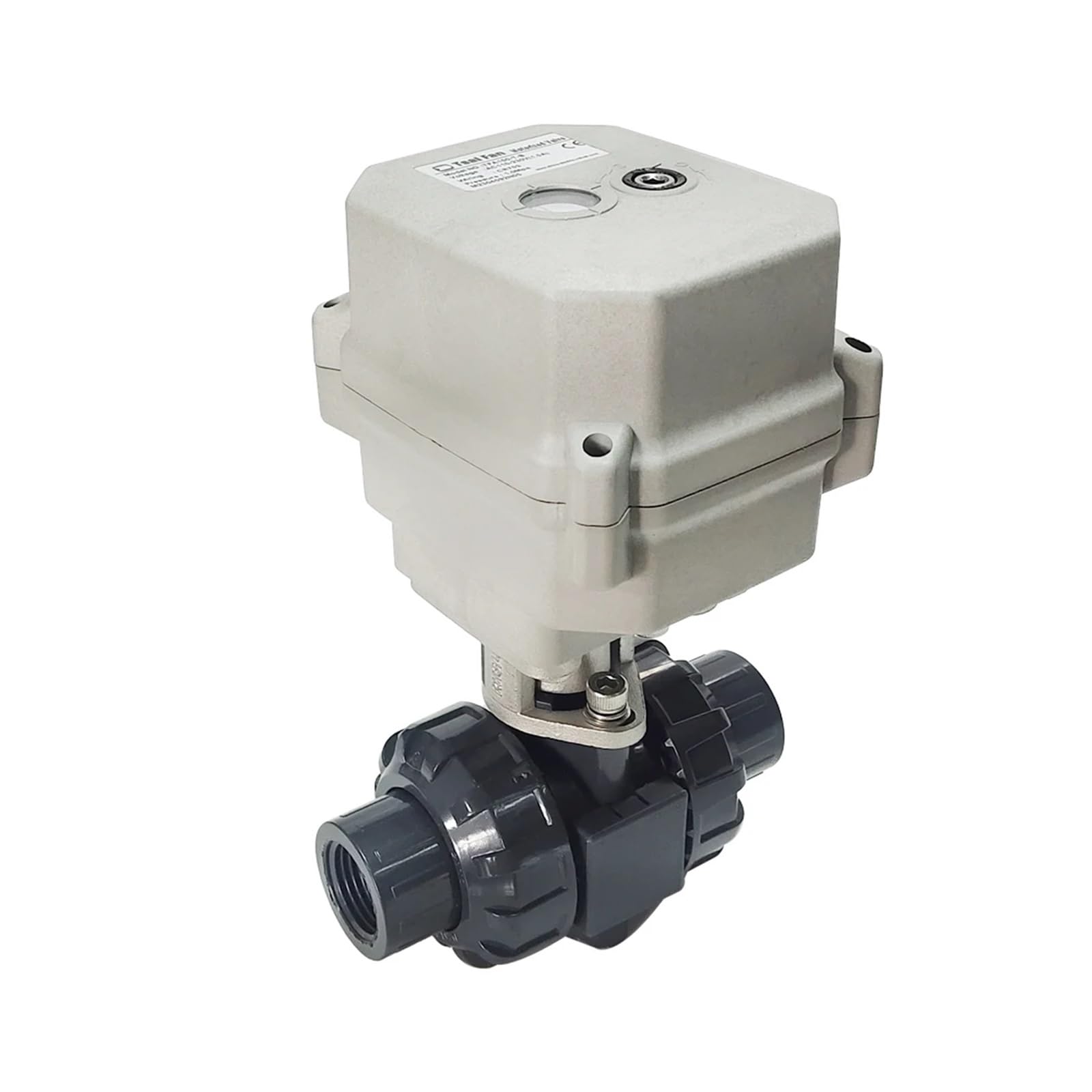 Zawór kulowy z napędem elektrycznym 1/2 PVC True Union BSP NPT Klej End DN15 Sterowanie silnikiem Metalowa przekładnia (NPT-DC24-CR502)