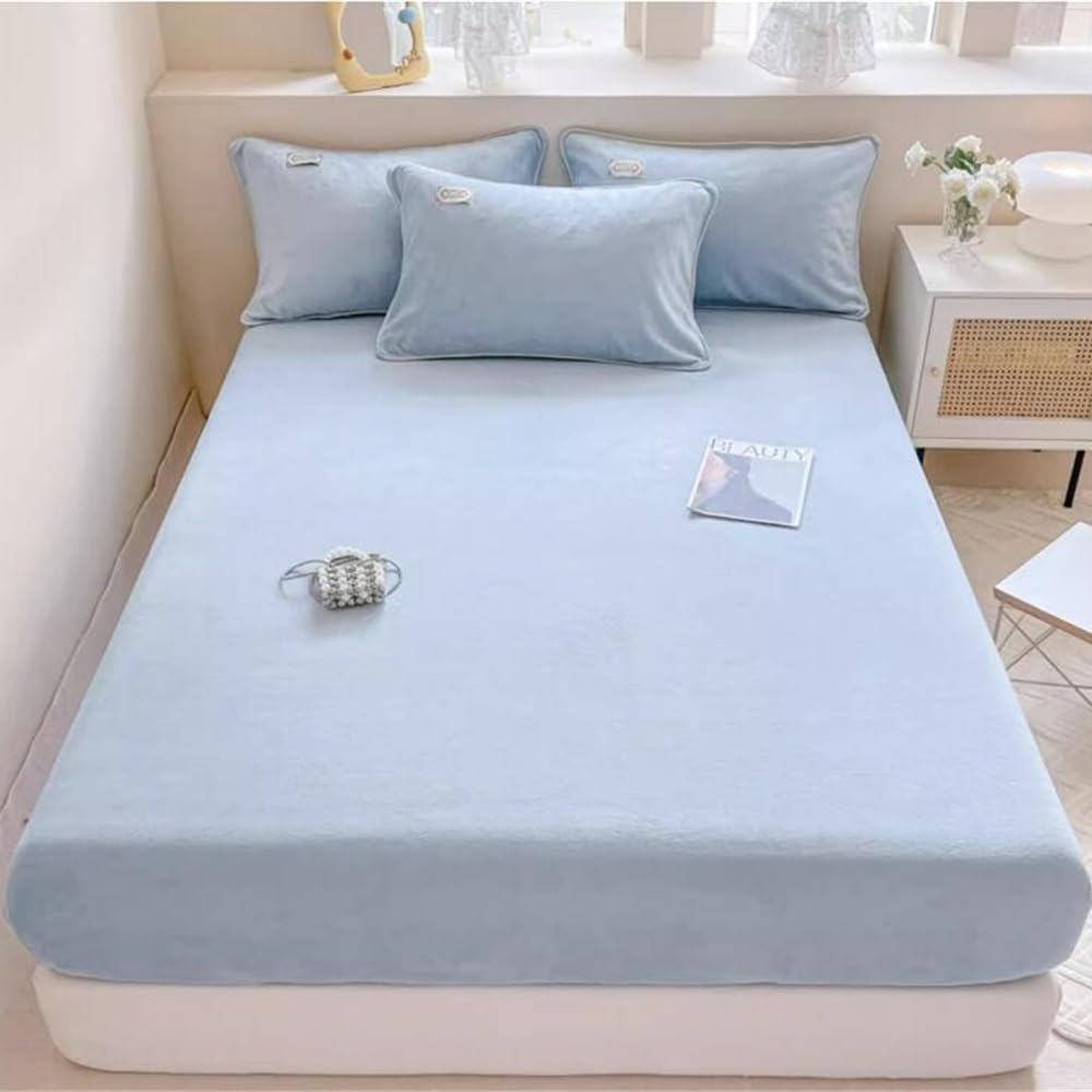Fitted Sheet Super Soft Milk Velvet Bedsheet with Wider and Stronger Elastic Band with Deep Pocket Mattress Cover, Comfortable Bedsheet Suitable for All Seasons (Color : J, Size : 180 * 200cm)