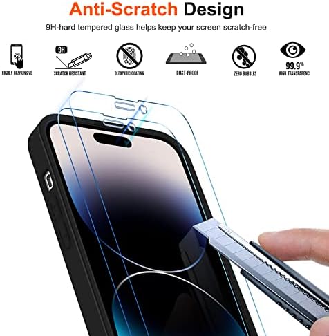 ivoler Camera Protection Case for iPhone 14 Pro 6.1" [Military Grade Shockproof], 1 Phone Case + 2 Tempered Glass Screen Protector, 3 in 1 Protective Back Slim Cover-Black