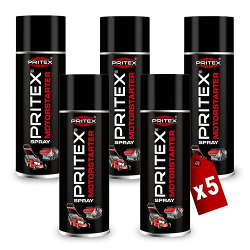 PRITEX – Motorstarter Spray 5X 400 ml – Starthilfespray für Benzin- & Dieselmotoren – schont Anlasser, Motor & Batterie – niedrige Zündtemperatur & hohe Zündenergie – für Auto, LKW & Landmaschinen