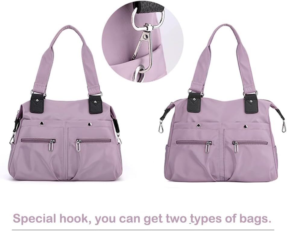 Women's Tote Bag Multi Pocket Water resistant Nylon Handbag Purse Casual Travel Shoulder Bag Hobo Bag - Image 4