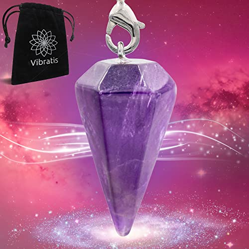 Vibratis Péndulo de Adivinación de Radiestesia de Amatista en Forma de Cono - Péndulo de Piedra de Amatista para Serenidad, Concentración y Creatividad [Satisfacción o reembolso]