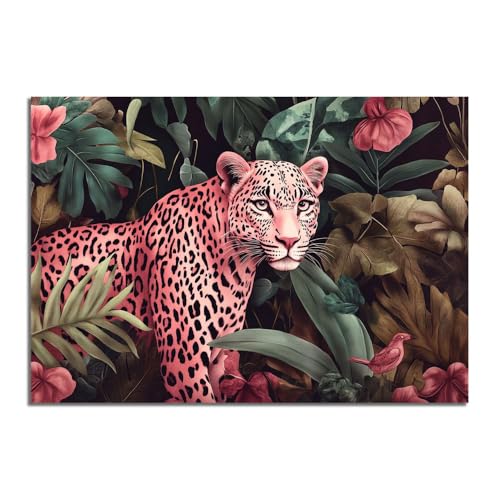 Toile léopard rose jungle 70x100cm TERUEA poster décoration sans cadre