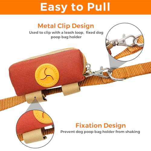 Image of Dog Poop Bag Holder Zippered Pouch, Portable Dog Poop Bag Dispenser with 1 Metal Clip, Fashion Color Matching Canvas Waste Bag Holder for Leashes - Brown & Black