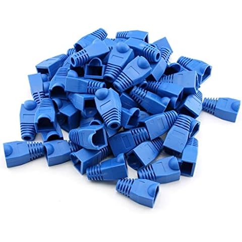 Saim 100 Pcs RJ45 Connector Ethernet Cable Color Coded Strain Relief Boots Blue Cover