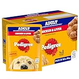 Pedigree Adult Wet Dog Food, Chicken & Liver Chunks in Gravy, 70 g (Pack of 15), Complete & Balanced Meal for Adult Dogs