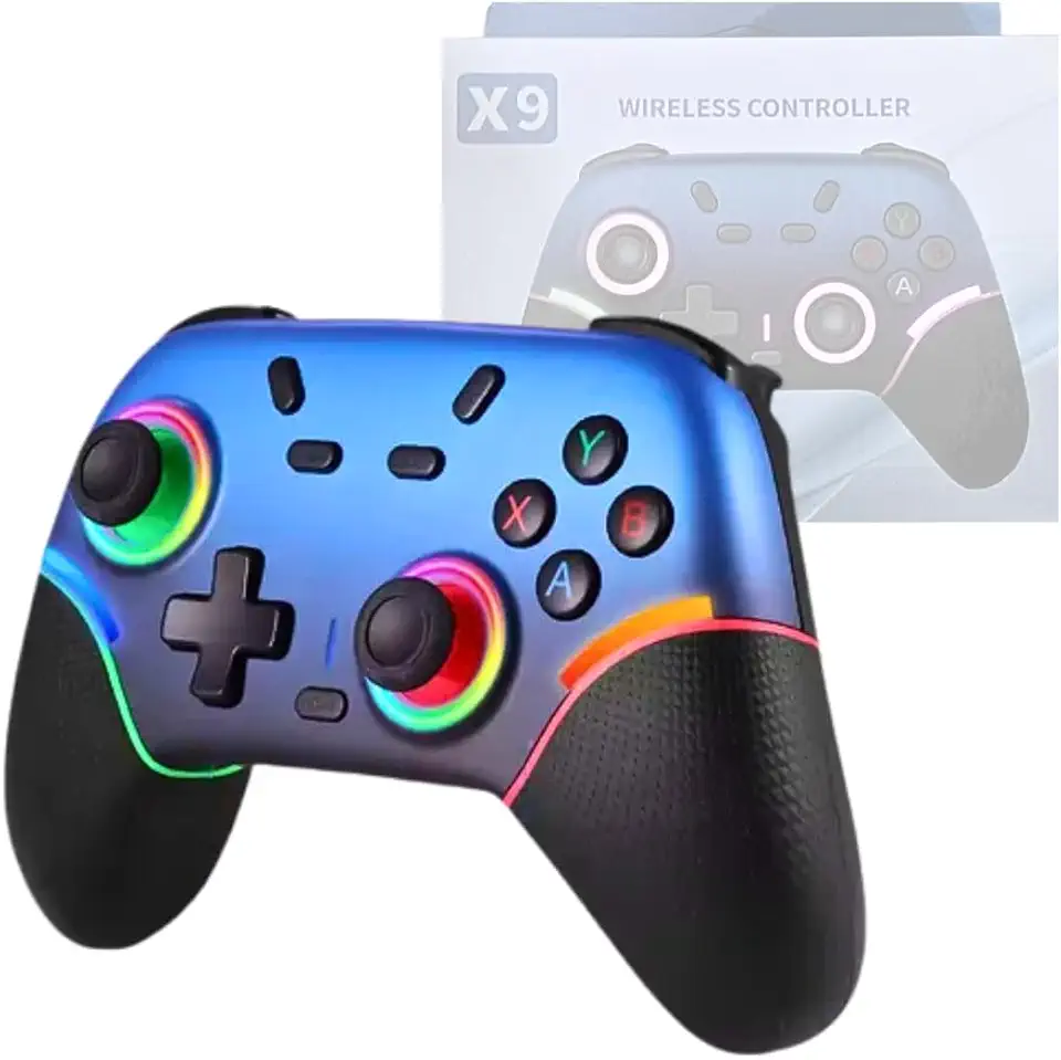 Controle Gamer Sem Fio X9, Bluetooth 2.4GHz, Compatível com Nintendo Switch OLED, Lite e PC Steam, Giroscópio 6 Eixos, Vibração Dual Shock, Azul
