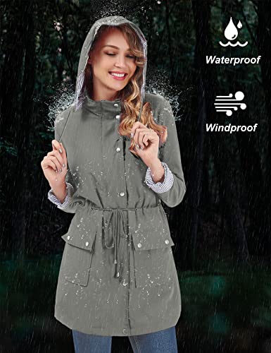 Bbx Lephsnt Raincoat For Women With Hood Waterproof Rain Jacket Outdoor Windbreaker Trench Coat Grey L #TOP2
