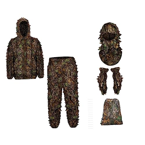 Almencla Terno Ghillie para homens, conjunto de para máscara facial, jaqueta leve com capuz, calça W