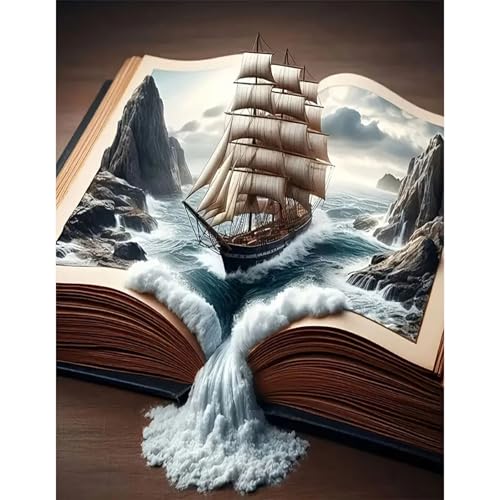 GLIDIAM 40x50cm Diamond Painting Schiff, Diamant Malerei Bilder Buch Meer, DIY Full Drill Basteln Erwachsene, Mosaik Stickerei Kreuzstich Geschenk...