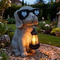 Solar Garden Outdoor Dog Statues - Garden Decorations Dogs Statue with Lantern, Waterproof Led Lights Yard Decor Figurine Birthday Gifts for Women Mom Grandma Dog Lovers for Patio Balcony Lawn