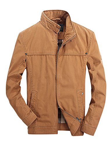 Springrain Men's Slim Fit Stand Collar Front Zipper Cotton Jacket Coats (Soil Yellow, X-Small)