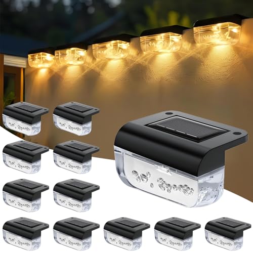 Anmossi Luces Solares para Exteriores,12 Piezas Luces Solares Jardin,Luz Terraza Solares Impermeables,Iluminación LED para Escaleras,Escalones,Vallas,Patios,Terrazas,Marrón,Cálida Blanco