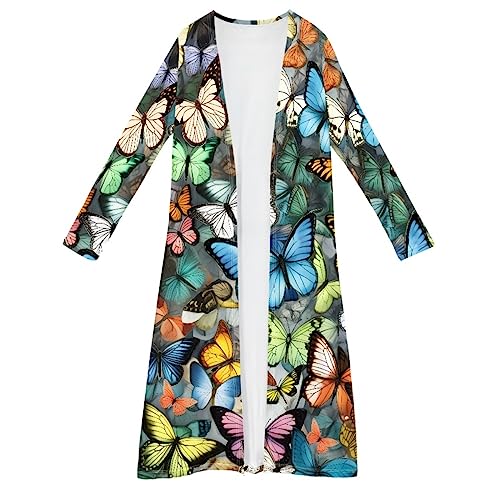 Gludear AITE0C0303D58 Women'S Casual 3D Printed Casual Long Sleeve Open Front Cardigans,Colourful Butterfly,2Xl thumb #3