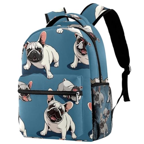 Sac à dos d'école bouledogue français multicolore fille avec porte-bouteille