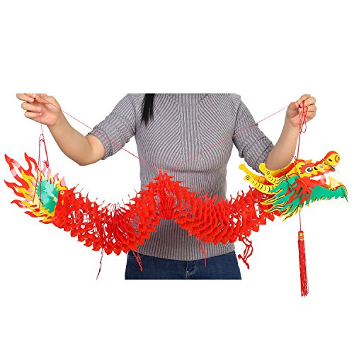 Image of Bememo 4.92 Feet 3D Chinese New Year Dragon Decorations Hanging Paper Dragons Garland Lunar New Year Chinese Spring Festival Lantern Festival Decorations