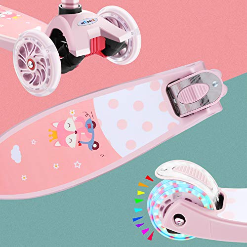 WeSkate Roller f&uuml;r Kinder mit 3 R&auml;dern f&uuml;r Kleinkinder, M&auml;dchen und Jungen 4 Verstellbare H&ouml;hen Neigbar Rosa