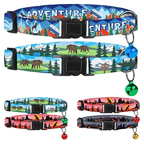 Murom Breakaway Cat Collar 2PCS Set Adjustable Pattern Nature Safety Print Pet Collars for Cats Kitten Girl Boy (Adventure + Alaska) Cover