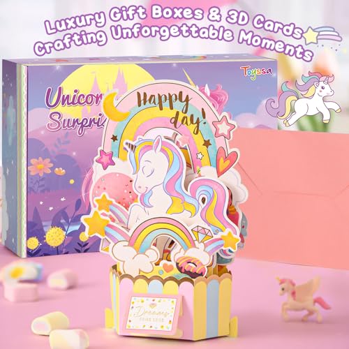 Einhorn Geschenke für Mädchen 4 5 6 7 8 9 10 Jahre Leuchtende Kuscheldecke Flauschig Wasserflasche 3D Geburtstagskarte Schmuck Set Stirnband Schlafmaske Einhorn Spielzeug Geburtstagsgeschenk Kinder