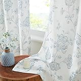 Treatmentex Cortinas Blancas con Estampado Floral Azul Claro, Estilo Rústico...