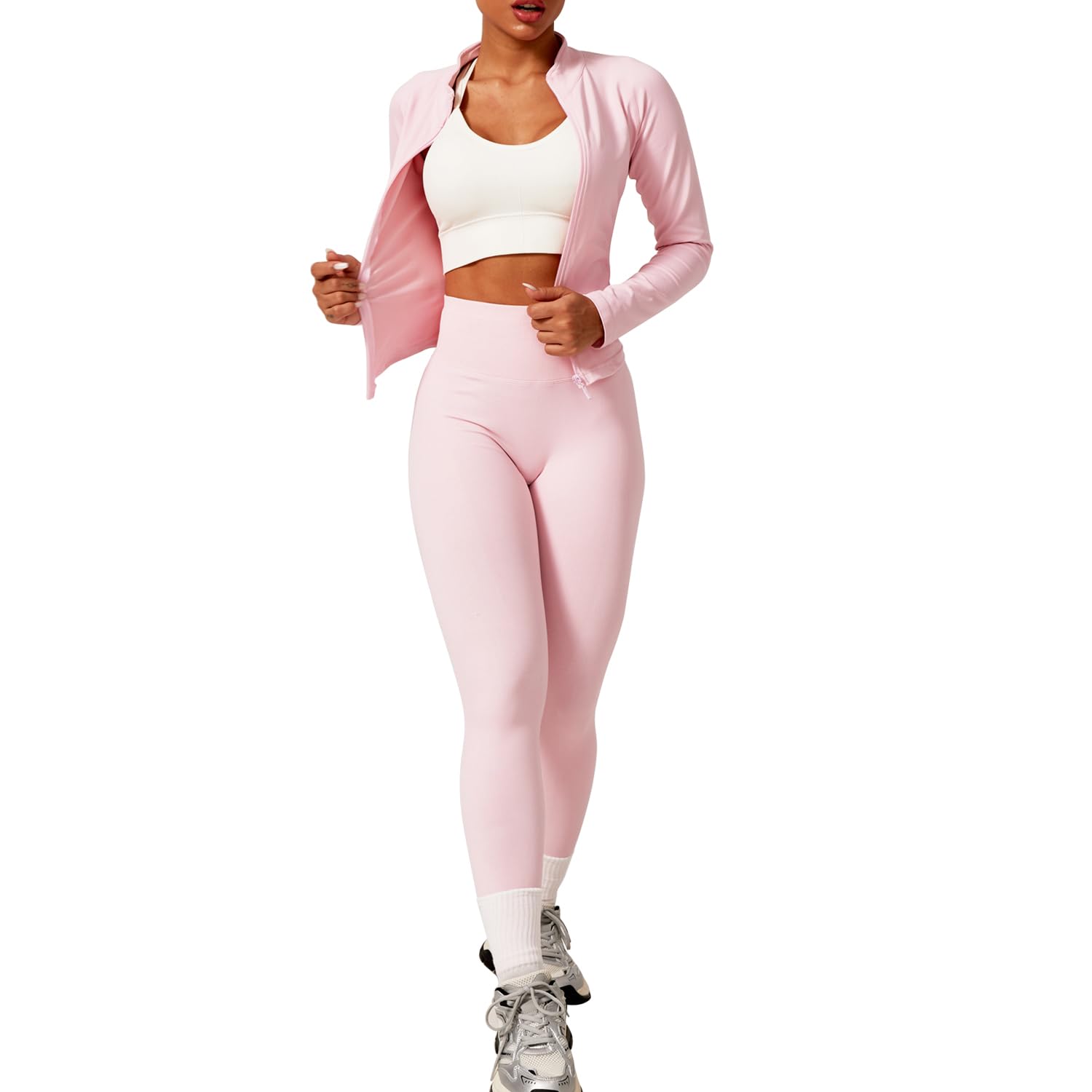 JN JANPRINT 2 pz palestra set tuta tuta yoga tuta manica lunga activewear zip up top allenamento leggings abbigliamento fitness