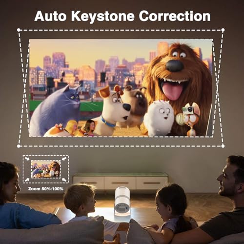 Portable Smart Mini Projector with WiFi 6 and Bluetooth, Auto Keystone Adjustment, Outdoor Movie Projector for Home Use