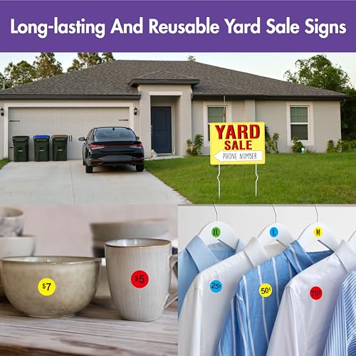 image for Hebayy Yard Sale Sign, 3PCS Double Sided Yard Sale Signs with 6 Metal 