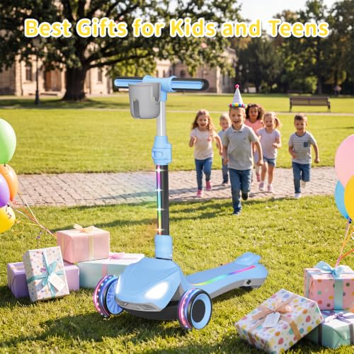 Image of SIMATE Electric Scooter for Kids Ages 3+, 3 Wheel Balance Scooter, 3 Adjustable Heights, Foldable & LED Display & Thumb Throttle, Long Battery Life, Full Body Lights Up, Gift for Kids Boys Girls