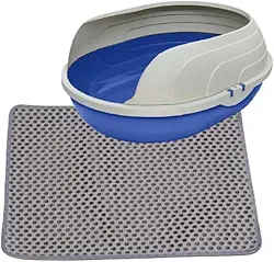 Caixa de Areia para Gatos com Bandeja Removível e Tapete Coletor, Grande, Azul, 47x38cm