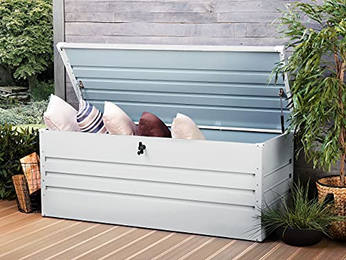 Foto von Große Metall-Gartentruhe 600 l hellgrau Kissenbox Auflagenbox für die Terrasse wasserdicht Aufbewahrungsbox Gartenbox Cebrosa