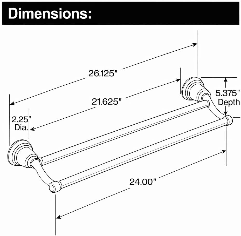 Moen DN8422CH Preston 24-Inch Bathroom Double Bar Towel Bar 5.38-Inches Deep, Chrome