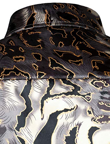 Image of ZEROYAA Men's Luxury Printed Silk Like Satin Button Down Dress Shirt for Party Prom