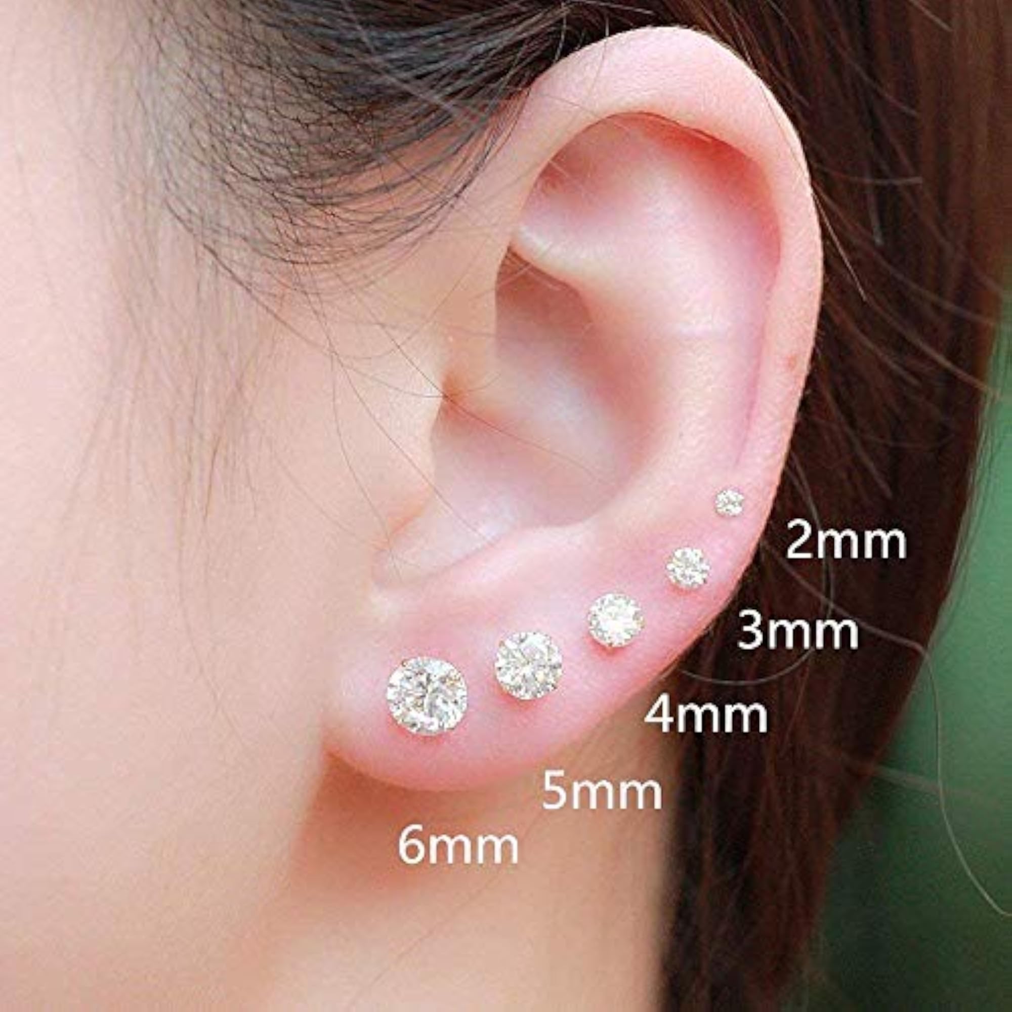 Unisex 925 Sterling Silver Round CZ Solitaire Stud Earrings