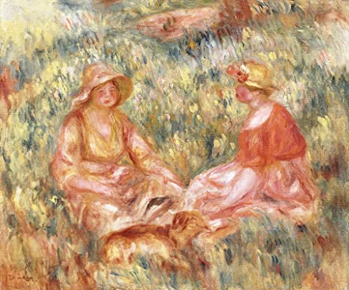 Toile Renoir haut de gamme Deux femmes dans l'herbe pour salon prestigieux