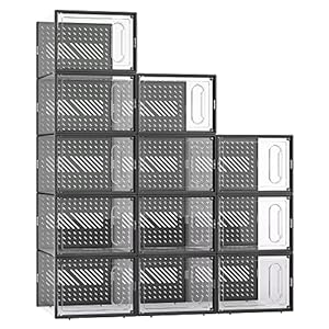 eWonLife Large Shoe Storage Box with Magnetic Door, 12 Pack Clear Plastic Stackable Sneaker Organizer for Closet…