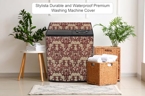 Image of Stylista Waterproof and Dustproof PVC Washing Machine Cover Compatible for Godrej 7 Kg Semi-Automatic Top Loading WS EDGE CLS 70 5.0 PN2 GPGR, Floral Pattern Beige
