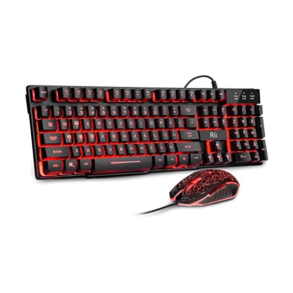 Rii Gaming Keyboard and Mouse Set, 3-LED Backlit Mechanical Feel Business Office Keyboard Colorful Breathing Backlit Gaming Mouse for Working or Primer Gaming,Office Device (RK108)