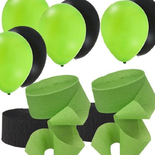 2 Green & 2 Black Rolls Streamers and 24 Balloons Decorating Kit