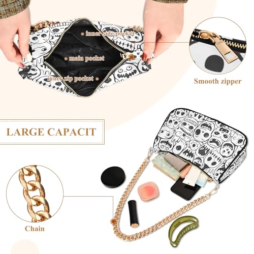 Clutch Shoulder Bags Tote Evening Purse Handbags for Women Doodle Painting Hobo Bags with Zipper Closure4