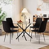 HAIZAO Modern Round Glass Dining Table Set for 4, 36'' Small Tempered Glass Tabletop Black Base with...